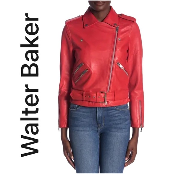 Walter Baker Allison Leather Moto Red Jacket - Picture 1 of 11